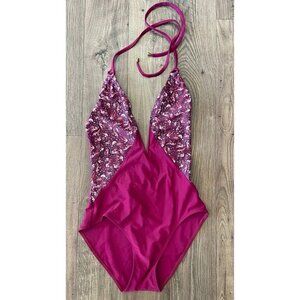 Thorsun Natalie One Piece Swimsuit Bird Print Red/Berry Women's Size Small S NWT